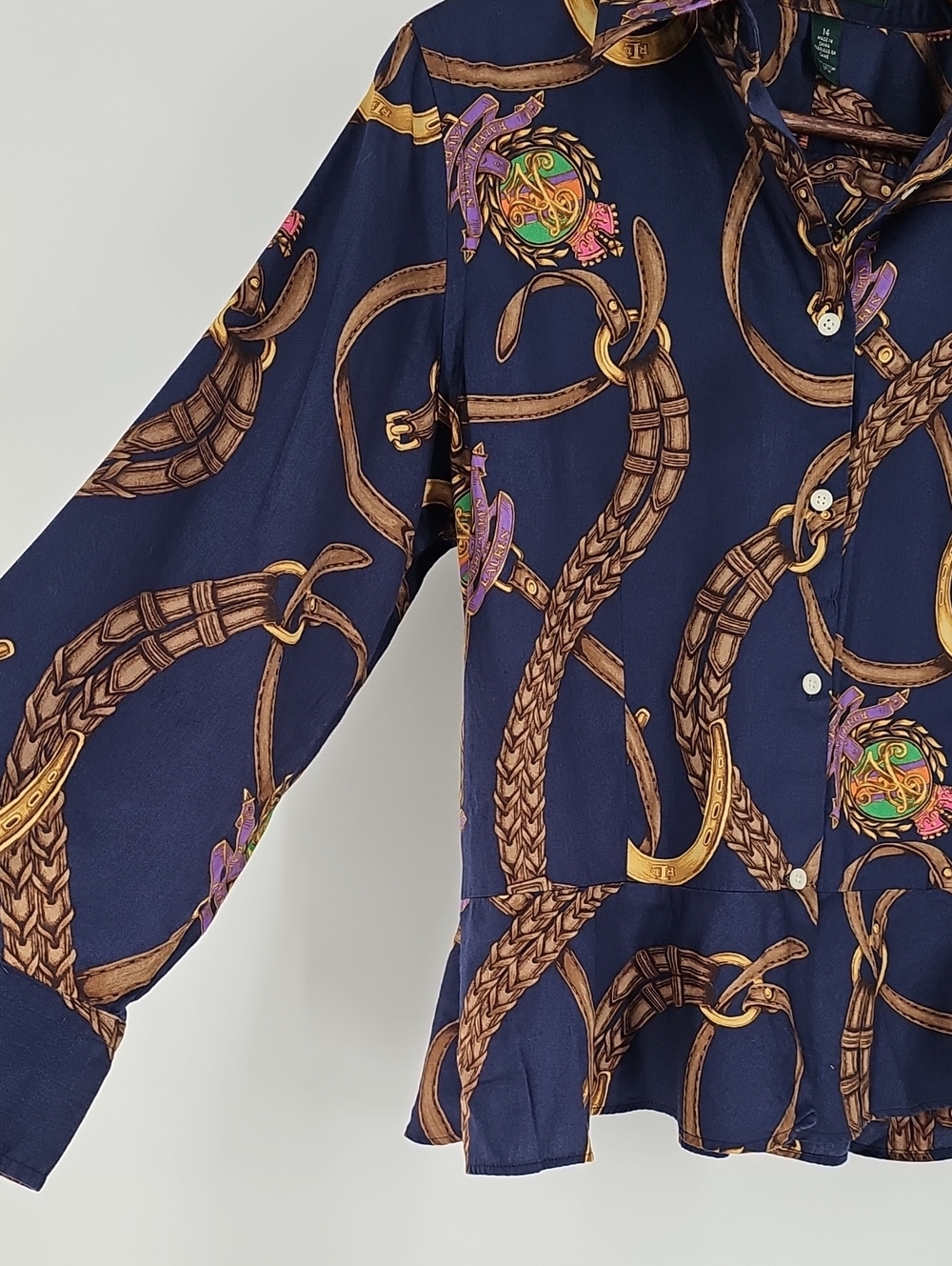 Ralph Lauren Navy Chain Print Button-Up Blouse - Picture 4 of 9